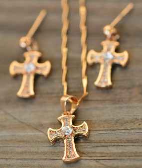 18K Gold White Cross Zircon AAA Designer Women Brass Set