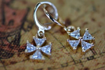 18K Gold Four Leaf Zircon AAA Designer Dangle Brass Earrings