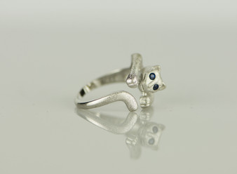 925 Sterling Silver Blue Crystal Rhinestone Cute Cat Resizable Ring