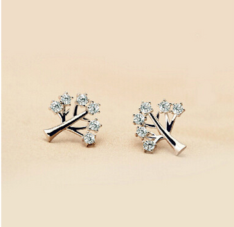 925 Sterling Silver Trendy Life Tree Zircon Crystal Earrings