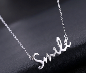 925 Sterling Silver SMILE Cubic Zirconia Women Pendant Necklace Chain