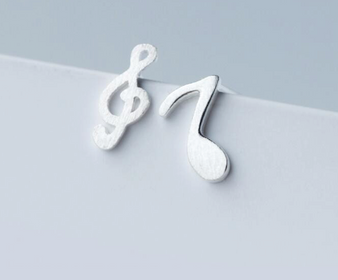 925 Sterling Silver Asymmetry Musical Note Earrings