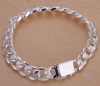 925 Sterling Silver Plated 10mm Chain Fashion 8.7 inch Bracelet Unisex Necklace