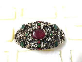 Antique Gold Designer Oval Rhinestone Vintage Bracelet