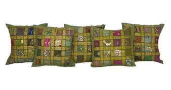 Kantha Sequence Patchwork Grey Cushion Covers Decorative Pillow Case
