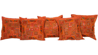 Kantha Embroidered Mirrorwork Brown Cushion Covers Decorative Pillow Case