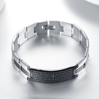 Christian Black Silver-Tone English Prayer Jesus Stainless Steel Unisex Bracelet