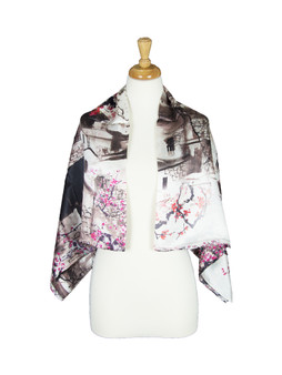 AamiraA Cherry Blossom Mulberry Satin Silk Stole Women Square Scarf 