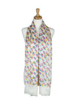AamiraA Pink Blue Hearts Soft Mulberry Chiffon Silk Stole Women Scarf