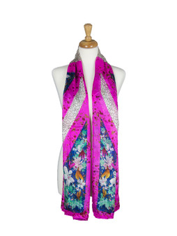 AamiraA Pink White Mulberry Chiffon Silk Stole Women Oblong Scarf 