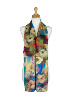 AamiraA Floral Orange Mulberry Chiffon Silk Stole Women Oblong Scarf 