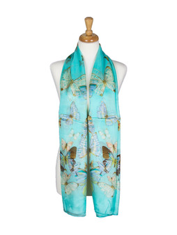 AamiraA Blue Butterfly Mulberry Chiffon Silk Stole Women Scarf