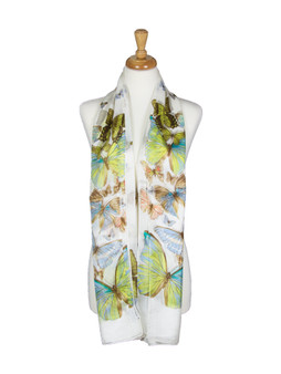 AamiraA White Butterfly Mulberry Chiffon Silk Stole Women Scarf