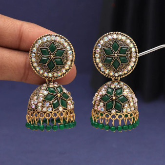 Green Gold Oxidised Palki Jhumka