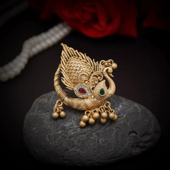 Peacock Rani & Green Color Matte Gold Finger Ring