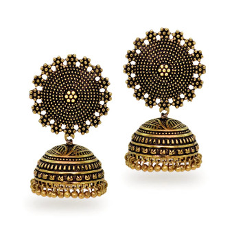 Round Oxidised Gold Handmade Brass Jhumka