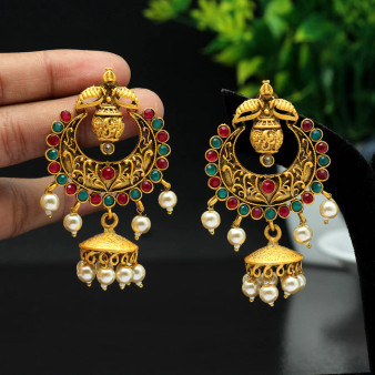 Maroon & Green Color Matte Gold Earrings
