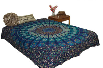 Hippie Blue Mustard Mandala Tapestry Bohemian Wall Hanging Throw Dorm Decor