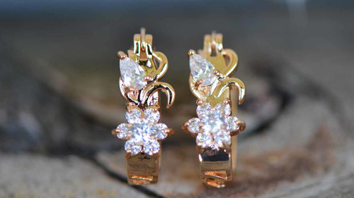 18K Gold White Flower Zircon AAA Designer Brass Earrings