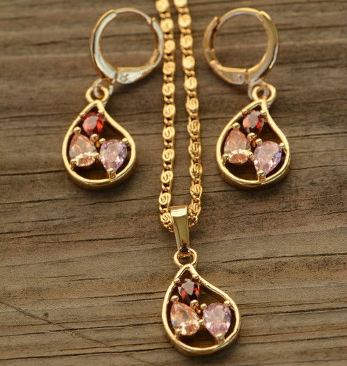 18K Gold Multicolor Teardrop Zircon AAA Designer Women Brass Set 
