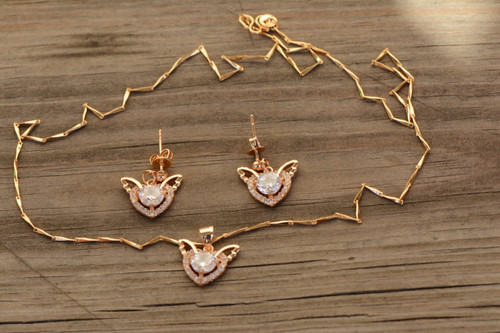 18K Gold Dazzling Heart Zircon AAA Designer Women Brass Set