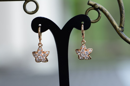18K Gold Starfish Zircon AAA Designer Dangle Brass Earrings