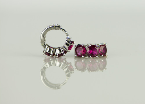 925 Sterling Silver Red Ruby Brass Earrings