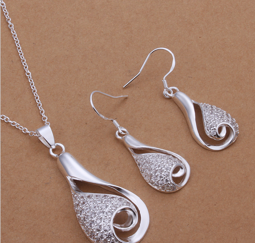 925 Sterling Silver Waterdrop Rhinestone Women Brass Set 