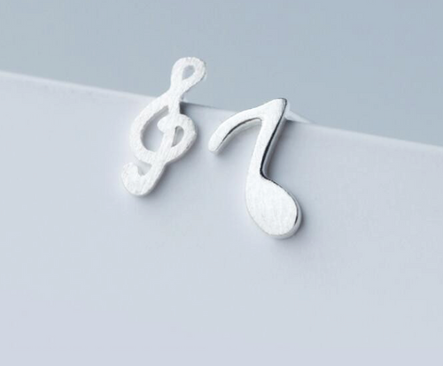 925 Sterling Silver Asymmetry Musical Note Earrings