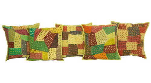 Kantha Multicolored Patchwork Green Cushion Covers Decorative Pillow Case