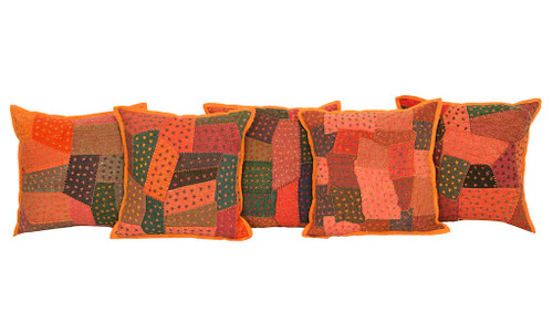 Kantha Multicolored Patchwork Orange Cushion Covers Decorative Pillow Case