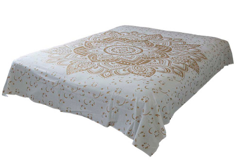 Hippie White Gold Lotus Mandala Tapestry Bohemian Wall Hanging Dorm Decor