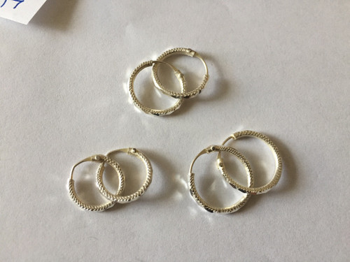 925 Sterling Silver Textured Round Endless Hoop Earrings