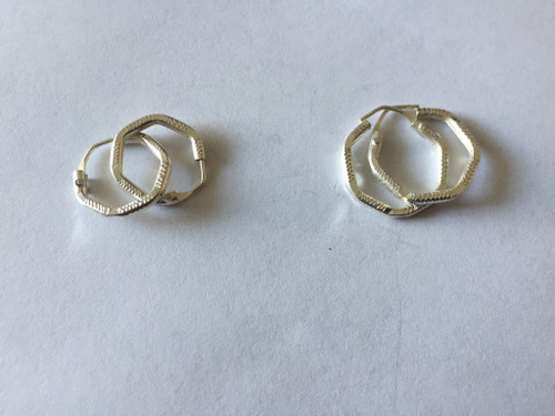 925 Sterling Silver Stylish Textured Hexagon Endless Hoop Earrings