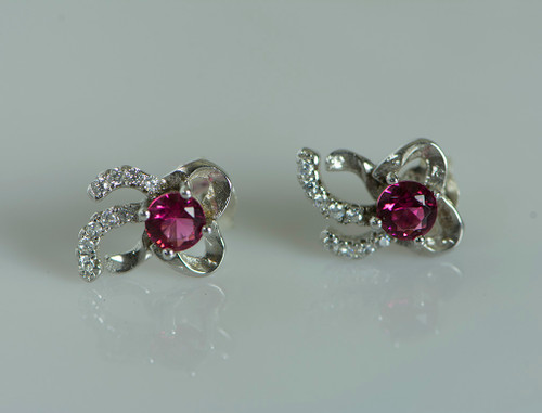 925 Sterling Silver Stunning Pink White Stud Earrings