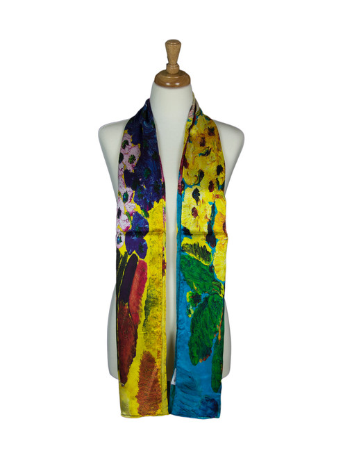 AamiraA Multicolor Flowers Soft Mulberry Satin Silk Stole Women Long Scarf