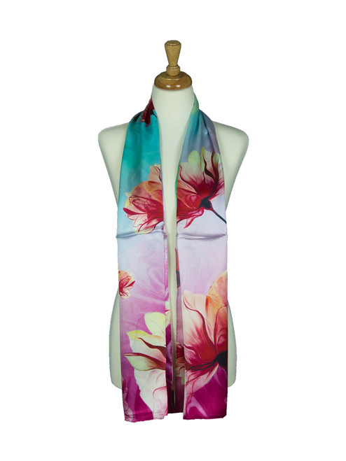 AamiraA Big Lotus Bloom Soft Mulberry Satin Silk Stole Women Long Scarf 