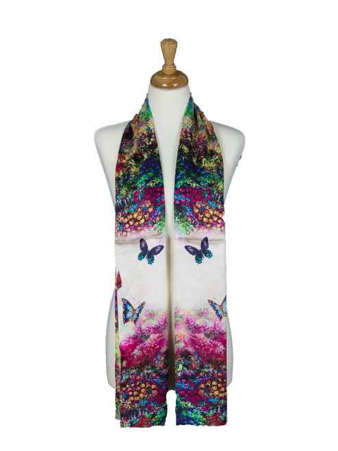 AamiraA Spring Red Butterfly Soft Mulberry Satin Silk Stole Women Long Scarf