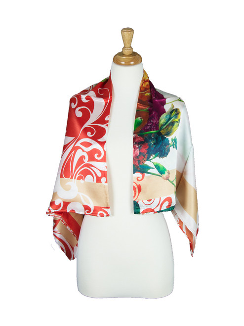 AamiraA Spring Flower Mulberry Satin Silk Stole Women Square Scarf