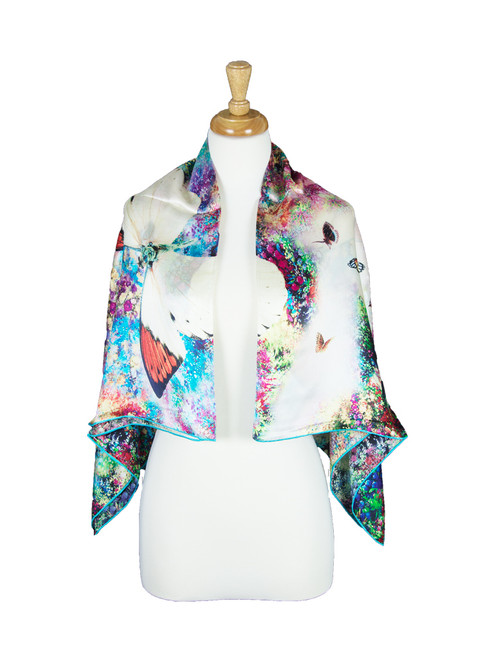 AamiraA Blossom Mulberry Satin Silk Stole Women Square Scarf 