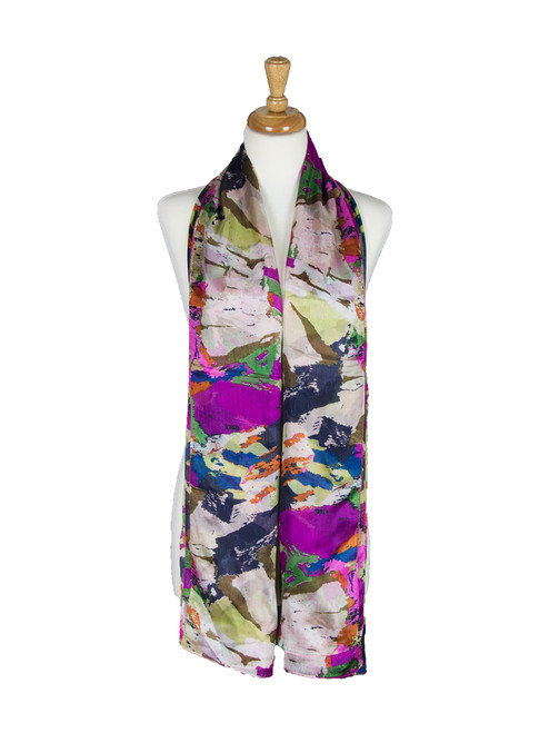 AamiraA Multicolor Stripes Mulberry Chiffon Silk Stole Women Scarf