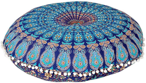 Blue Mustard Mandala Pillow Ottoman Poufs Cushion Covers