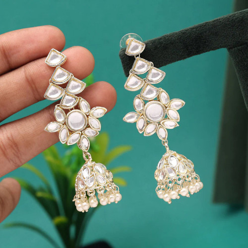 White Color Kundan Earrings