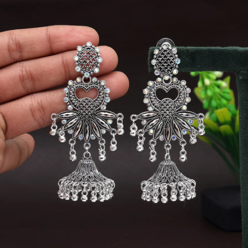 Heart Silver Oxidised Large Jhumka
