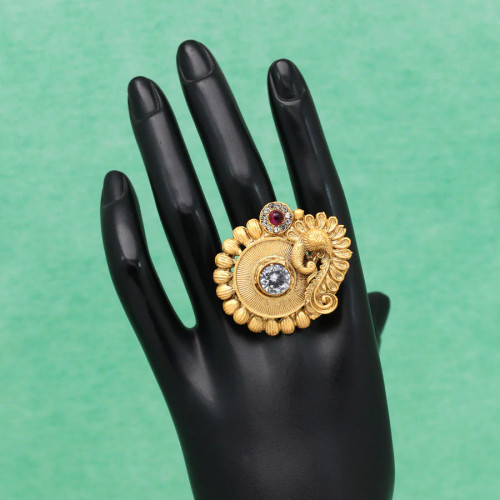 Rani Color Peacock Inspired Matte Gold Rings