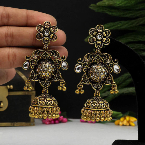 Star Gold Color Oxidised Earrings
