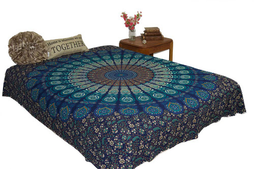Hippie Blue Mustard Mandala Tapestry Bohemian Wall Hanging Throw Dorm Decor
