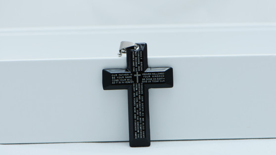Stainless Steel Black Cross Prayer Pendant Ball Unisex Necklace Chain