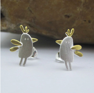 925 Sterling Silver Cute Waterdrop Chick Studs Gold Earrings