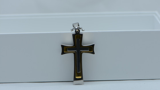 Stainless Steel Gold Silver Cross Pendant Ball Unisex Necklace Chain
